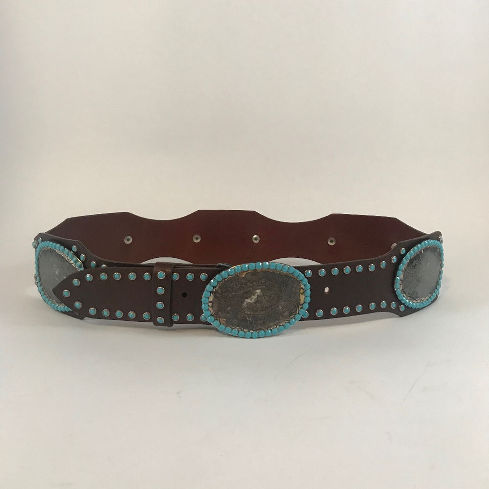 Jose Luis Leather & Turquoise Studded Waist Belt